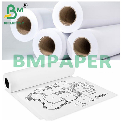 Mühendislik planlaması için 2 inç çekirdek beyaz planlama kağıdı rulo 24 &quot;x 50 Yards 80gsm