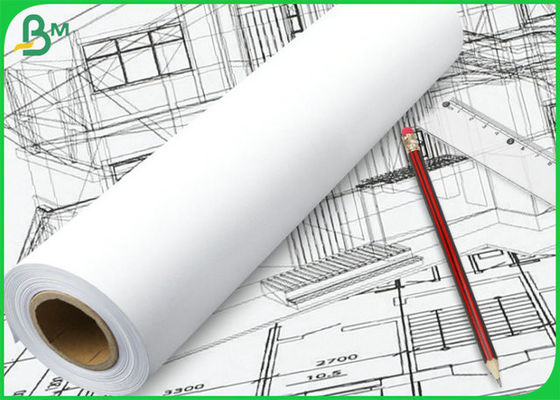 20LB 24" 36" geniş x 150ft 2 inç Core White Bond Roll Paper For Architectural Design